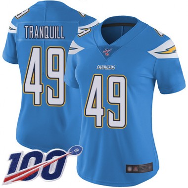 Los Angeles Chargers NFL Football Drue Tranquill Electric Blue Jersey Women Limited 49 Alternate 100th Season Vapor Untouchable